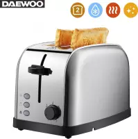 DAEWOO SYM-1298: Broodrooster van Roestvrij Staal - 2 Lades, 2 Sneetjes - Zwart - RVS - Toaster