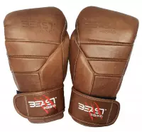 Beast Boxing Bokshandschoenen -Kickboksen -Boksen -Leer - Old School Bruin 16 OZ -Heren -Dames