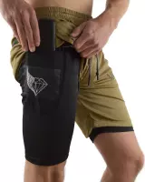 MVLOUS Sportbroek voor Heren - kort - Fitness broek met mobiel zak - 2 in 1 Sportbroekje - Khaki - M