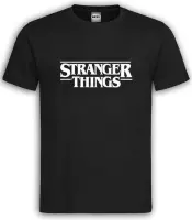 Zwart T shirt met Witte "Stranger Things" tekst maat XXL