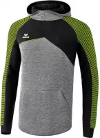 Erima Premium One 2.0 Sweatshirt met Capuchon Kind Grijs Melange-Zwart-Lime Pop Maat 140