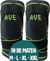 AVE Set van 2 stuks Elastische Kniebrace – Maat XL - Kniebandage - Knie Bescherming - Compressie - Zwart / Groen