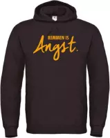 Wintersport hoodie zwart S - Remmen is Angst - okergeel - soBAD. | Foute apres ski outfit | kleding | verkleedkleren | wintersporttruien | wintersport dames en heren