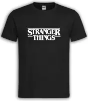 Zwart T shirt met Witte "Stranger Things" tekst maat L