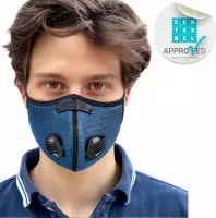 BREEZY luxe mondkapje - Azuur blauw mondmasker - maat Small verstelbaar - met 4x wegwerp filter & 4 ventielen vervangbaar - herbruikbaar comfortabel mond kapje voor sport - medisch