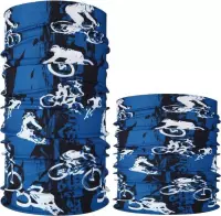 Fako Fashion® - Colsjaal - Gezichtsmasker - Bandana - Nekwarmer - Sjaal - Col - Microfiber Faceshield - Bikes Blauw/Wit