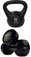 Tunturi - Fitness Set - Vinyl Dumbbell 2 x 5 kg - Kettlebell 6 kg