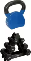 Tunturi - Fitness Set - Dumbbell Opbergrek incl 2x 1 t/m 3 dumbbells - Kettlebell 12 kg