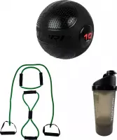 Tunturi - Fitness Set - Slam ball 10 kg - Weerstandband Medium Zwaar - Shakebeker