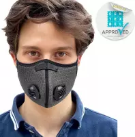 BREEZY luxe mondkapje - Grijs mondmasker - maat Small verstelbaar - met 4x wegwerp filter & 4 ventielen vervangbaar - herbruikbaar comfortabel mond kapje voor sport - medische filt