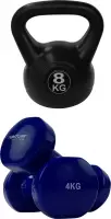 Tunturi - Fitness Set - Vinyl Dumbbell 2 x 4 kg - Kettlebell 8 kg