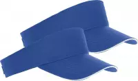 2x Kobalt blauwe/witte zonnekleppen petjes voor volwassenen - Katoenen felblauwe/witte zonnekleppen met klittenbandsluiting - Dames/heren