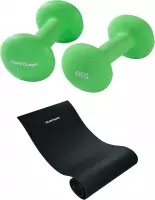 Tunturi - Fitness Set - Neopreen Dumbbellset 2 x 4 kg - Fitnessmat 160 x 60 x 0,7 cm