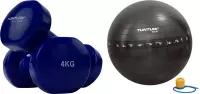 Tunturi - Fitness Set - Vinyl Dumbbell 2 x 4 kg  - Gymball Zwart met Anti Burst 55 cm