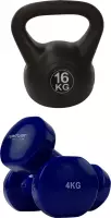 Tunturi - Fitness Set - Vinyl Dumbbell 2 x 4 kg - Kettlebell 16 kg