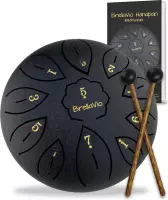 BrellaVio Handpan - 16cm ø - Met Lesboek - Zwart - Healing Steel Tongue Drum - Hand Klankschaal - Hang Drum - Lotus Tong Muziektherapie