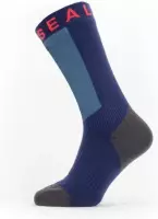SS Waterproof Warm Weather Mid Length Sock with Hydrostop-Navy Blue/Grey/Red-XL