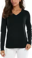 Coolibar - UV Shirt voor dames - V-Hals Longsleeve - Morada - Zwart - maat M