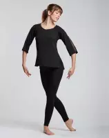 Temps Danse - Dalila - Loose Fit T-Shirt - 3/4 mouw tule inzet - Dames - Dans - Yoga - Viscose - Zwart - L