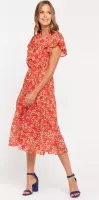 LOLALIZA Dames Midi jurk met bloemenprint Rood Maat S