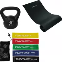 Tunturi - Fitness Set - Kettlebell 6 kg - Fitnessmat 160 x 60 x 0,7 cm - Weerstandsbanden 5 stuks