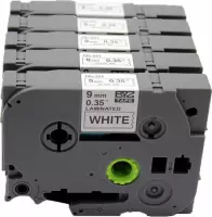KATRIZ® huismerk label tape voor Brother TZe-221| GL-100/PT-1100CH/PT-1700/PT-H100/PT-D200 | Zwart op Wit| 9mm*8m |5 stuks