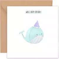 Whale Happy Birthday, Vrolijke walvis verjaardagskaart, Walvissen woordspeling, Schattige dieren wenskaart voor de jarige, Pun card
