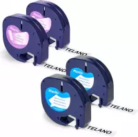 TELANO® Label Set 2x 91201 en 2x 12267 voor Dymo Letratag - 12 mm x 4 m - Zwart op Wit - Transparant - Labeltape S0721610 en S0721530