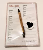 Miek in vorm - Kado pakketje - Maaltijdplanner met pen - Valentijn - cadeautje