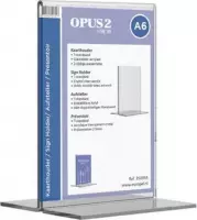 Kaarthouder T-standaard OPUS 2 A6 acryl - Tafelstandaard voor een representatieve tweezijdige presentatie - Geschikt als menu- of prijskaarthouder - Hoogwaardig glashelder acrylaat