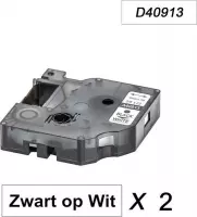2 x Dymo 40913 Zwart op Wit Standaard Label Tapes Compatible voor Dymo 2000 3500 5500 Label Manager 100 110 120P 150 160 200 210D 220P 260D 280 300 350 360D 400 450 450D / 9mm x 7m
