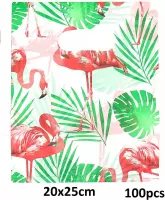 Dielay - Draagtas Flamingo - Cadeautas - Giftbag Kunststof - Set van 100 Stuks - 20x25 cm