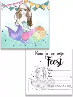 uitnodiging kinderfeest zeemeermin - mermaid - kinderfeest - regenboog - 10 stuks