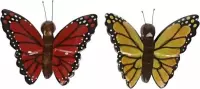 2x Houten magneten vlinders rood en geel