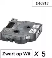 5 x Dymo 40913 Zwart op Wit Standaard Label Tapes Compatible voor Dymo 2000 3500 5500 Label Manager 100 110 120P 150 160 200 210D 220P 260D 280 300 350 360D 400 450 450D / 9mm x 7m