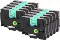 10 Pack Compatible Label Tape TZe-731/ TZ-731 Zwart op Groen 12mm x 8m voor Brother P-Touch PT-310, PT-310B, PT-320, PT-330, PT-7500, PT-1830VP, PT-1880, PT-1880C, PT-1880SC, PT-18