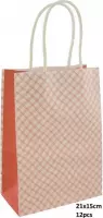 Cadeautas met Ruit - Giftbag Papier - Set 12 Stuks - 21x15 cm - Oranje