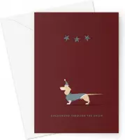 Hound & Herringbone - Cream Teckel Kerstkaart - Cream Dachshund Festive Greeting Card