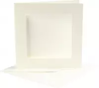 Passepartout Kaarten, afmeting kaart 12,5x12,5 cm, afmeting envelop 13,5x13,5 cm, off-white, vierkant, 10sets, gatgrootte 8,5x8,5 cm