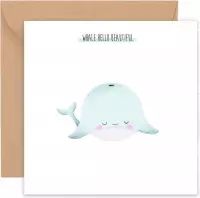 Whale hello beautiful kaart, Walvissen wenskaart, Dieren pun kaart, Liefdeskaart voor partner, Schattige walviskaart voor een vriend - blanco wenskaart
