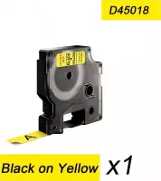 1x Compatible voor Dymo 45018 Standard Label Tape - Zwart op Geel - 12mm