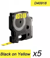 5x Compatible voor Dymo 40918 Standard Label Tape -  Zwart op Geel  - 9mm