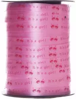 krullint roze 10 mm breed met bedrukking It's a girl