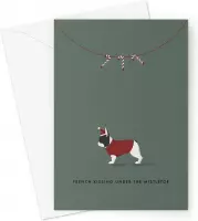 Hound & Herringbone - Zwarte Piebald Franse Bulldog Kerstkaart - Black Piebald French Bulldog Festive Greeting Card