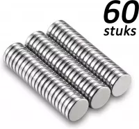 Sterke Mini magneten Neodymium 60 stuks | 10 x 2mm zilver magneet voor op whiteboard, koelkast, decoratie, magneetbord enz. | super sterke Neodymium kleine plat magneetjes