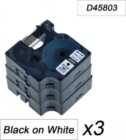 3x Compatible voor Dymo 45803 Standard Label Tape - Zwart op Wit - 19mm