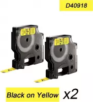 2x Compatible voor Dymo 40918 Standard Label Tape - Zwart op Geel - 9mm