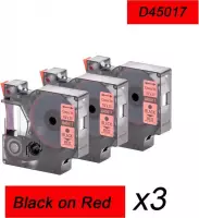 3x Compatible voor Dymo 45017 Standard Label Tape - Zwart op Rood - 12mm