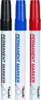 3x stuks markeerstiften / markers - oliebestendig en waterbestendig - blauw / rood / zwart - hobbystift / klusstift voor markeren metaal, hout en cement