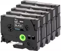 5x TZe-335 / TZ-335 Wit op Zwart Label Tapes Compatible voor P-touch PT-310, PT-310B, PT-320, PT-330, PT-340, PT-350, PT-200, PT-2030, PT-2030AD Label Printer / 12mm x 8m